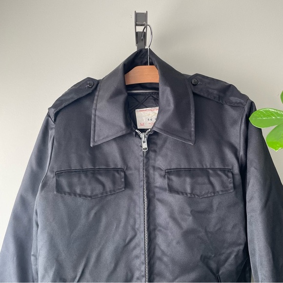 Vintage Canadian Police Zip Bomber Style Jacket Shiny Black 90s 1990s Men’s XL - Picture 7 of 12